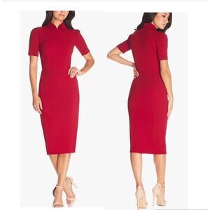 Dress the Population Women's Gloria Collared Zip Neck Short Sleeve dress